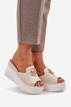 Platform And Wedge Sandals With Decoration Light Beige Nanessia