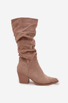 Women's Boots with Wrinkled Shaft on Heel Insulated Beige Paelina