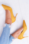 Women's Suede Pointed Stilettos Yellow Cream