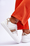 Women's Leather Sneakers With Studs White and Gold Dory