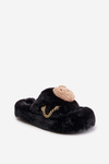 Ladies Fur Slippers With Bear And Decorative Elements Black Innalise