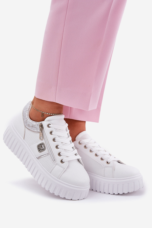 Womens Sports Shoes On Platform Made Of Eco Leather White Velionna