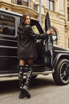 Glossy Knee High Boots On A Chunky Platform Black Ravela