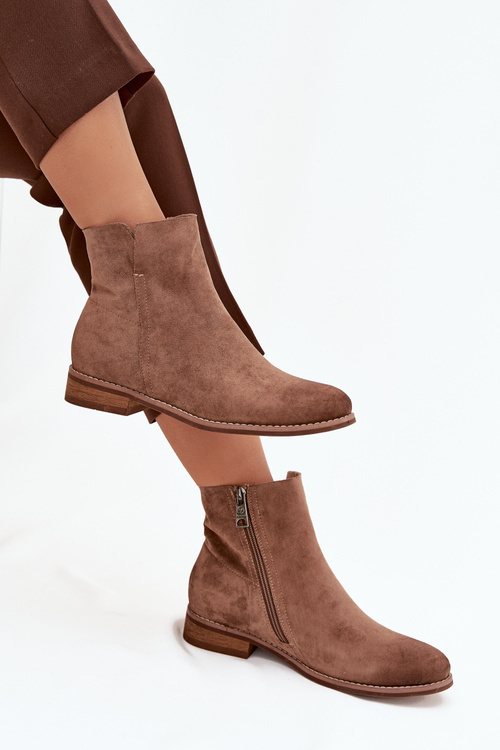 Damskie Botki Płaski Obcas Jasnobrązowe Vinceza 39961