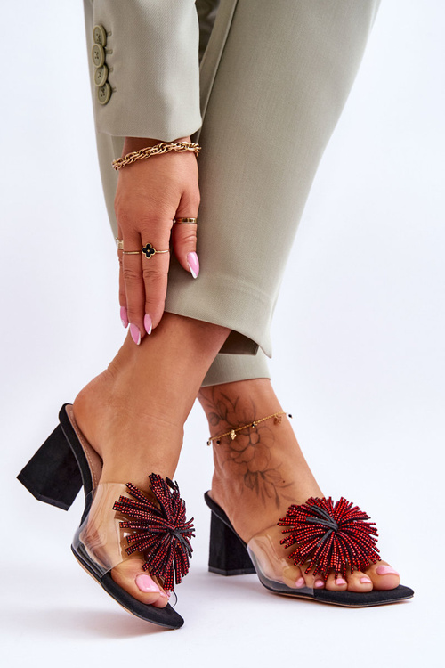 Klapki Modne Transparentne Obcas Czarne S.Barski KV-AP658-1