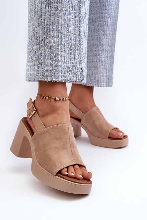 Women's Platform and Heeled Sandals in Beige Eco Suede Vatle