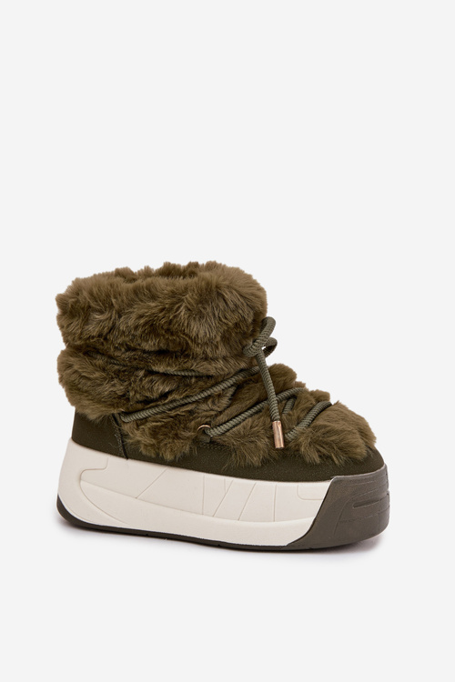 Women's snow boots on a chunky platform with laces and fur Kalivira