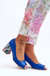 Leather Pumps With Ornamental Heel Lewski Shoes 2608/K Blue