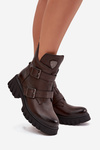 Leather Insulated Women's Boots With Buckles And Ornamental Detail Zazoo 60482 Chocolate