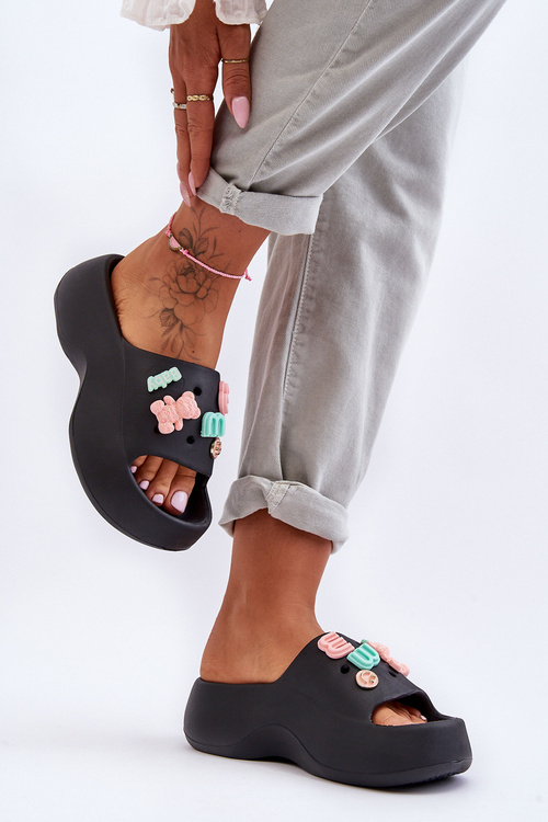 Women's Soft Foam Slippers With Ornaments Black Lorie