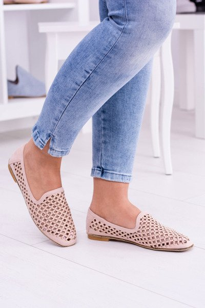 Lu Boo Pink Openwork Ballerina Lords Lords Studs Carmar