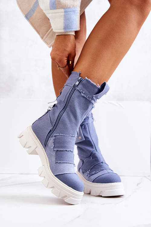 Botki Workery Wysoka Cholewka Na Suwak Niebieskie Nerisa