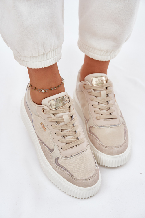 Womens Leather Sneakers On Platform Beige Velarria