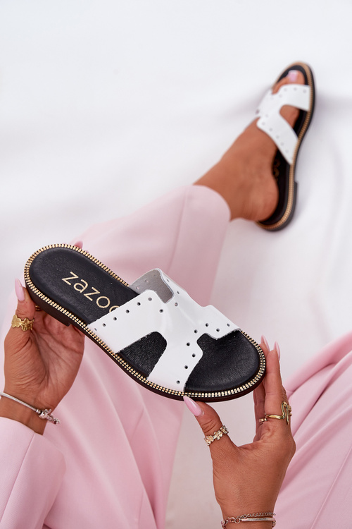 Zazoo 40326 Lacquered Women's Slippers With Decorative Cutouts White