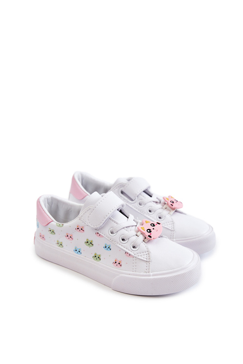 Children's Leather Sneakers With Velcro Print White Bonnie