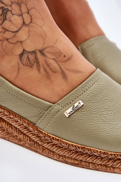 Women's Wedge Leather Espadrilles Green Hadlee