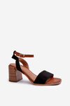 Women's Black Faux Suede Heeled Sandals by Ronvia