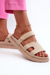 Eco Leather Women's Velcro Sandals in Light Beige Silaka