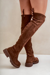 Knee High Boots With Flat Heel Made Of Eco Suede Brown Arkelia