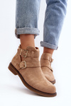 Women's Flat Heel Ankle Boots with Straps Beige Melviana