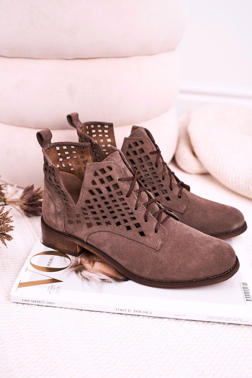 Women's Openwork Boots Suede Brown Susannah