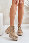 Zamszowe Botki Złota Ozdoba Beżowe Zazoo 2952