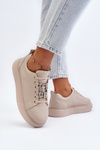 Women's Leather Sneakers with Beige Embellishments Dysuria