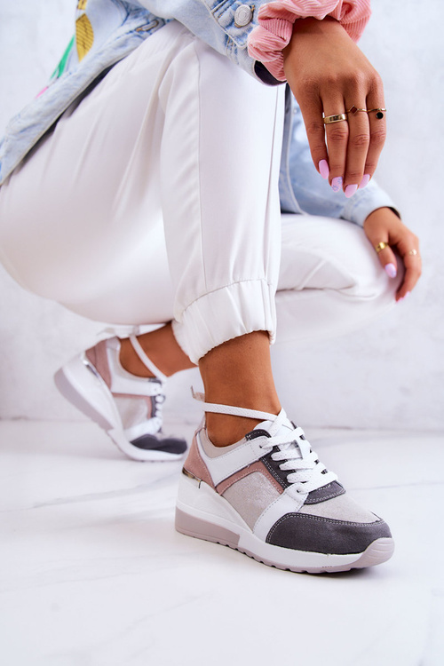 Leather Sport Shoes Wedge Sneakers Silver-Grey Elissa