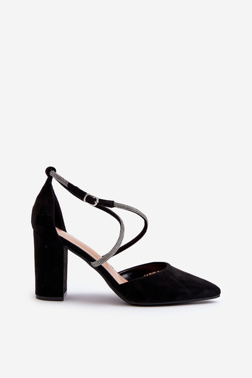 Eco Suede Black Court Shoes with Rhinestones Lagra