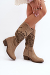 Zazoo 4043 Suede Boots with Low Heel Beige Openwork