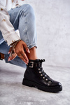leather boots with a decorative belt Black Sabine