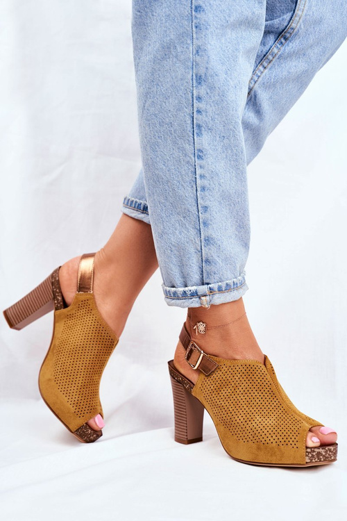 Openwork Sandals On A Block Heel Sergio Leone SK855 Yellow