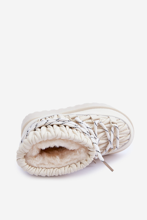 Śniegowce Dziecięce Z Wiązaniem Ocieplane Futerkiem Jasnobeżowe Nastira