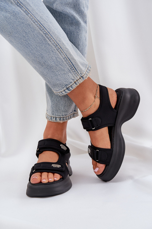Fabric Lightweight Platform Sandals Black Deniffia