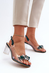 Transparent sandals on a heel with decorations D&A MR38-D1 Green
