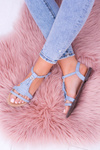 Blue Flat Suede Fringed Sandals Viva