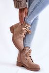 Suede insulated boots with a zipper with pearls beige Raiso