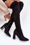 Damskie Kozaki Eko Zamszowe Za Kolano Na Słupku Czarne Tahlina
