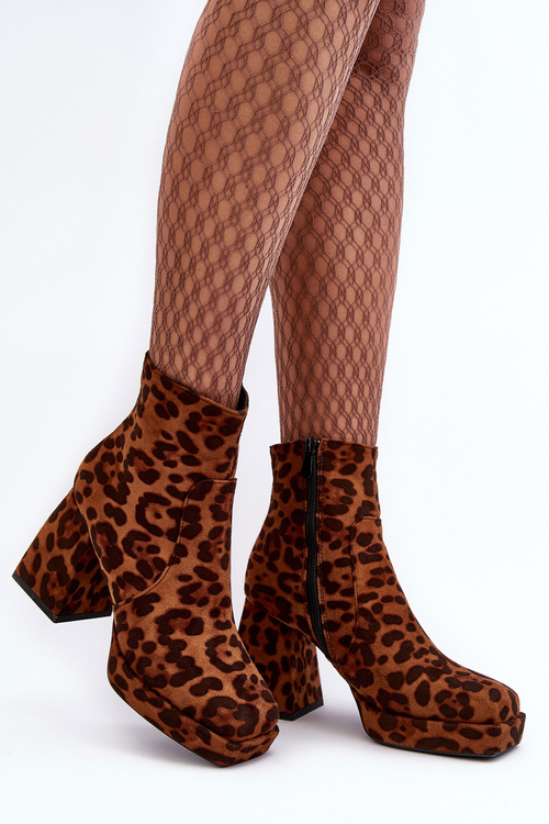 Animal Pattern Leather Boots On Massive Heel Brown Abnous