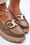 Zazoo 10141 Leather loafers on platform with decoration dark beige