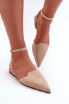 Lace-up Ballerina Flats in Beige Faux Suede with Pointed Toes Ellesara