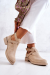 Botki Damskie Skórzane Wycięcie Z Boku Jasnobeżowe Ramos