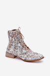 Leather Patterned Ankle Boots With Flat Heel Maciejka 06391-25 Beige