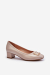 Beige Enollia Patent Court Shoes with Embellishment