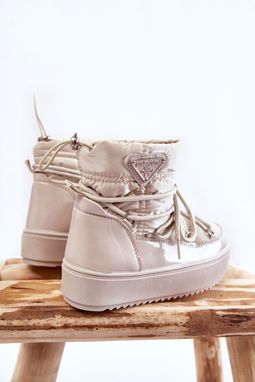 Warm Lace Up Snow Boots Beige Colina