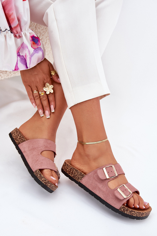 Women's Slip-On Sandals On Cork Sole Light Pink Cortina