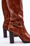 Women's Knee-High Boots with Heel and Decorative Detail Camel Rahallis