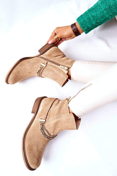 Women's Suede Booties Nicole Leather Beige Dome