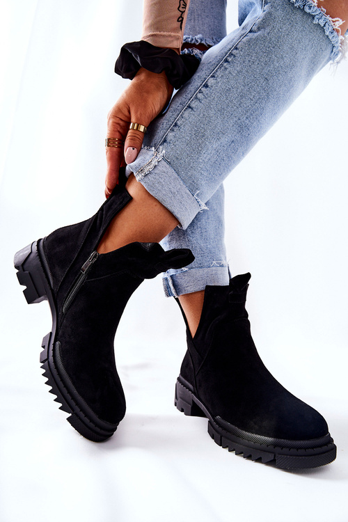 Booties With Cut-Out Detail Zip-up Boots Black Corano