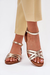 Ladies leather sandals on flat heel Maciejka 07029-25 gold